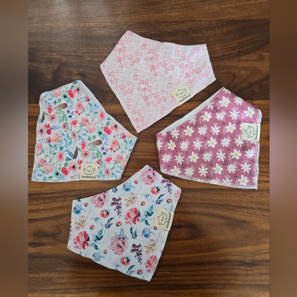 Keababies Organic Baby Bandana Drool Bibs BUNDLE OF 4 - Floral Prints